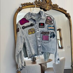 Denim Jacket with Colorful Patches